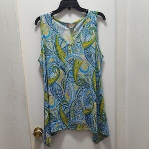 Paisley Sleeveless Top - Blue and Green